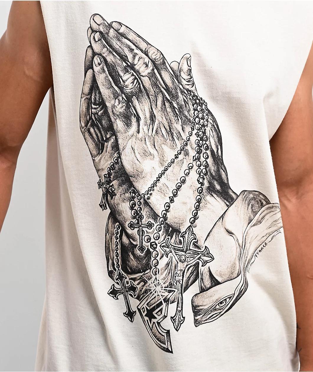 Famous Stars & Straps Praying Hands Beige Tank Top Product Image