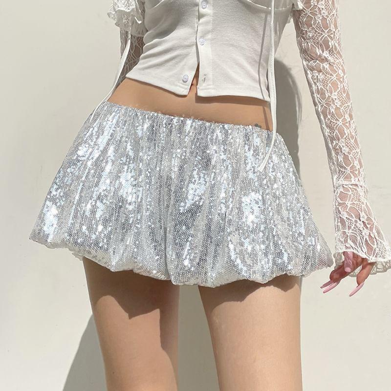 Low Waist Sequin Mini A-Line Skirt Product Image