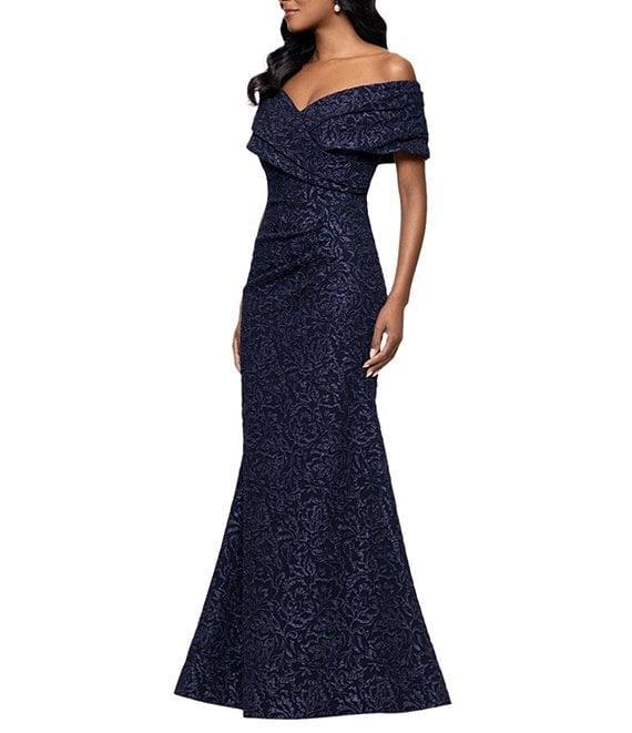 Betsy & Adam Petite Size Stretch Jacquard Off-the-Shoulder Dress Product Image