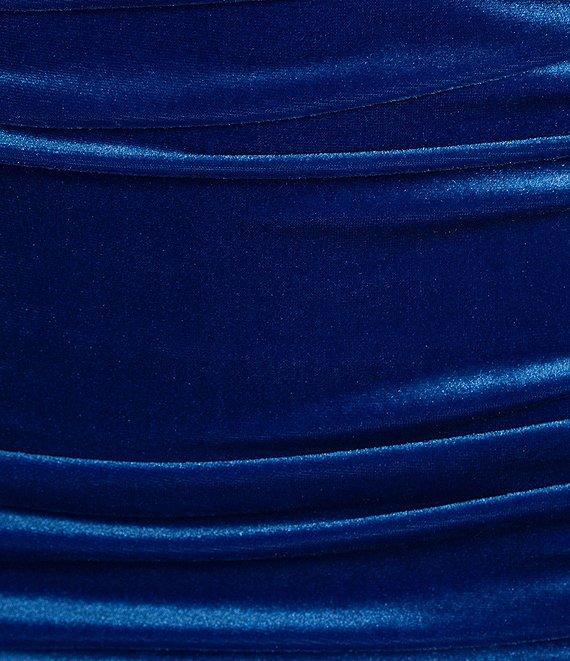 Honey and Rosie One Shoulder Double Strap Stretch Velvet Short Fitted Shirred Dress Product Image