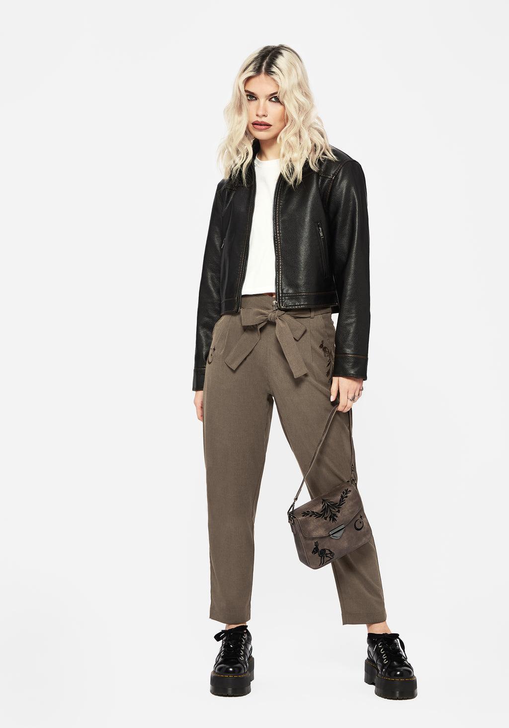 Hester Embroidered Tapered Trousers - Brown Product Image