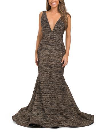 Plunge V-neck Shimmer Mermaid Gown for Women Product Image