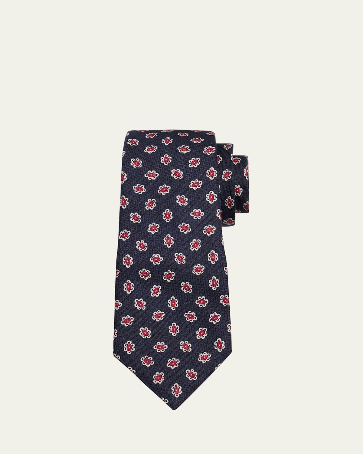 Mens 7-Fold Floral Geometric Silk Tie Product Image