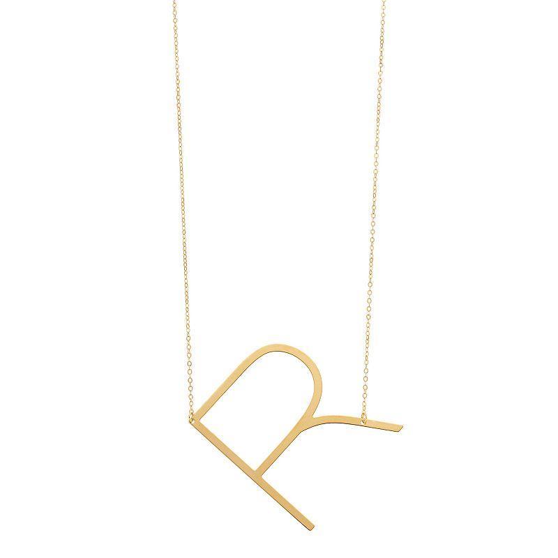 14K Gold Initial Necklace, Womens 14k Gold R Product Image