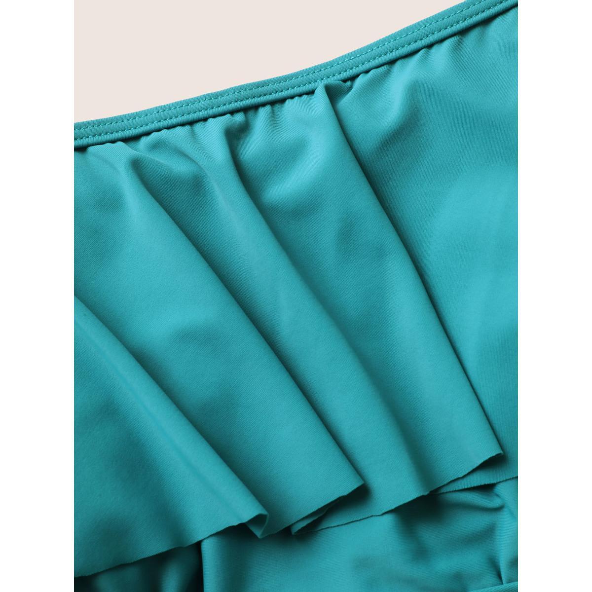 Plus Size Off Shoulder Ruffle Trim One Piece Swimsuit Women's Swimwear Teal Beach Gathered Curve Bathing Suits High stretch One Pieces BloomChic 18-20/2X Product Image