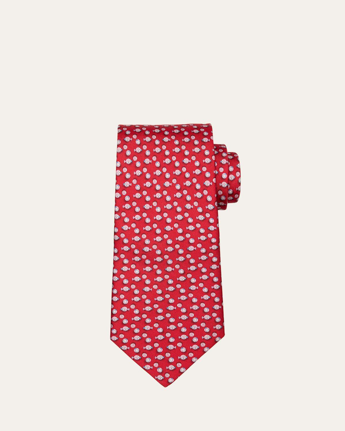 Mens Fish-Print Silk Tie Product Image