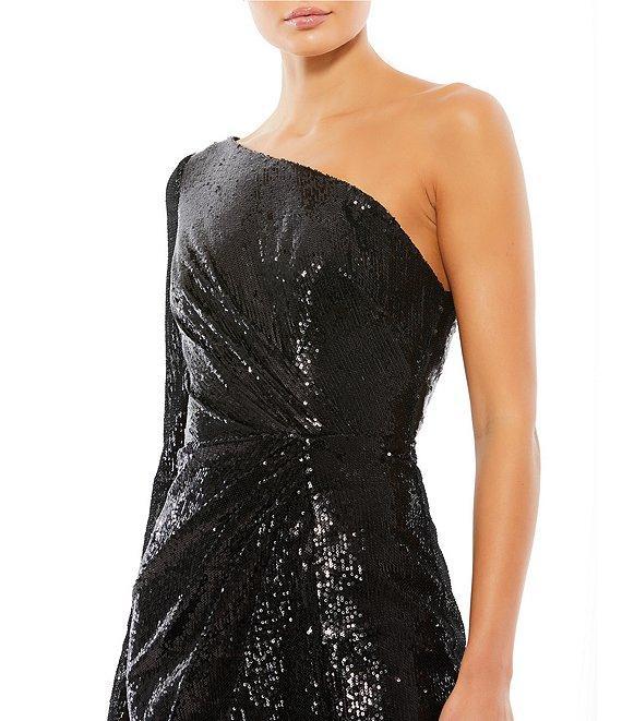 Mac Duggal Ruched Sequin One Shoulder Midi Dress Product Image