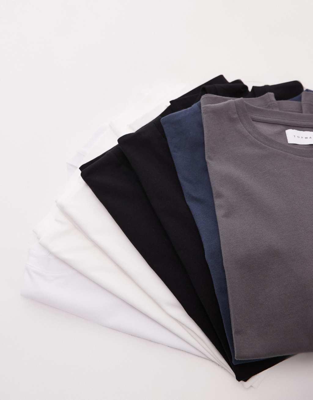 Topman 7 pack regular t-shirt in white, black, charcoal and navy Product Image