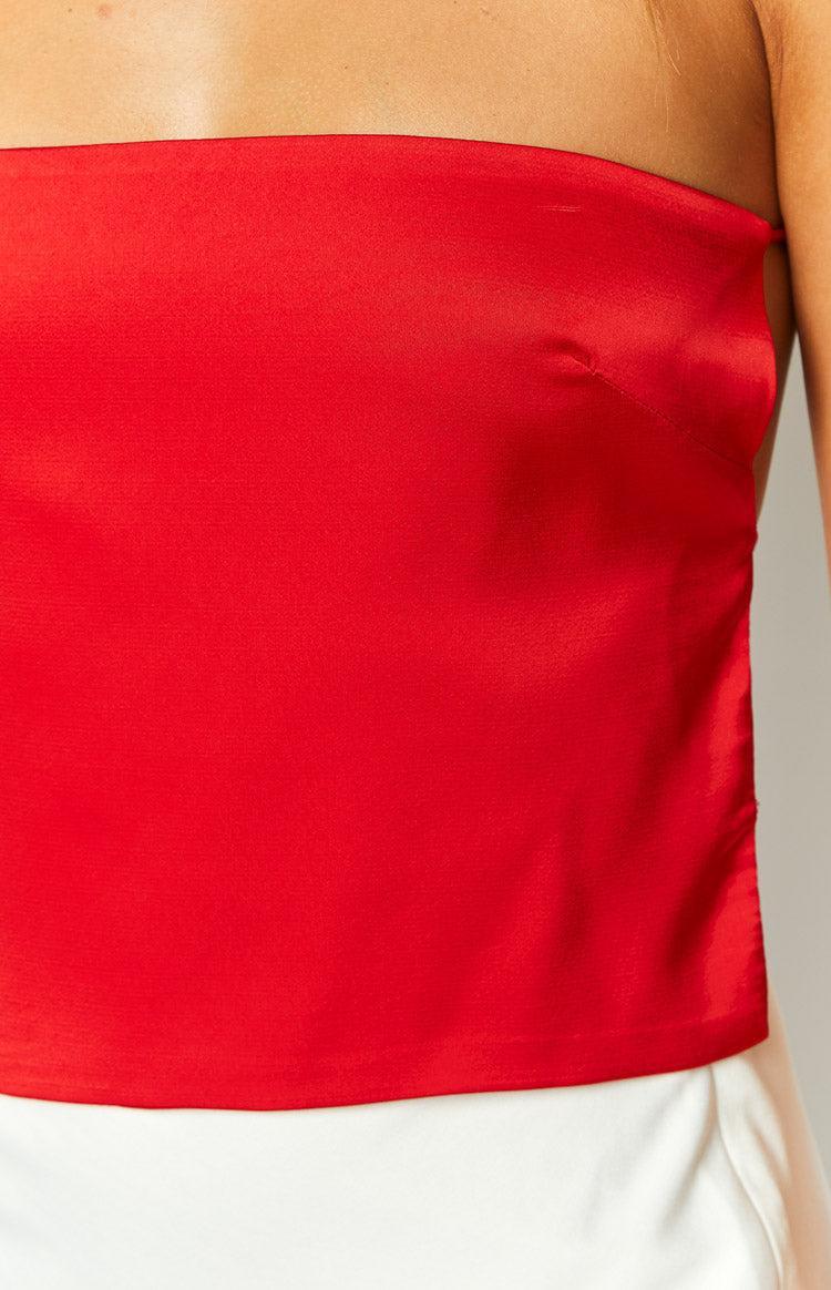 Ibiza Red Satin Strapless Top Product Image