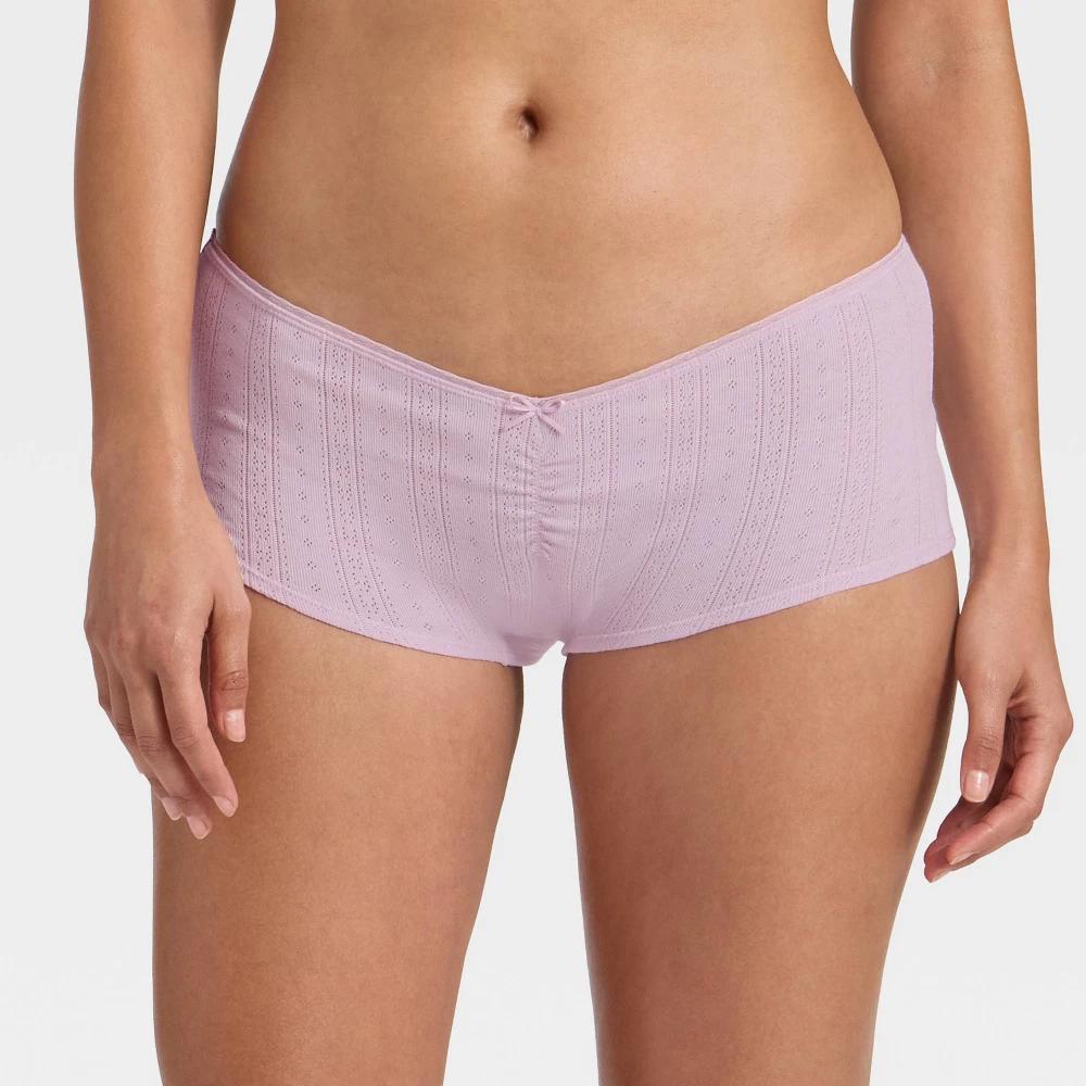 Women's Pointelle Ruched Front Boy Shorts - Wild Fable™ Blue L Product Image