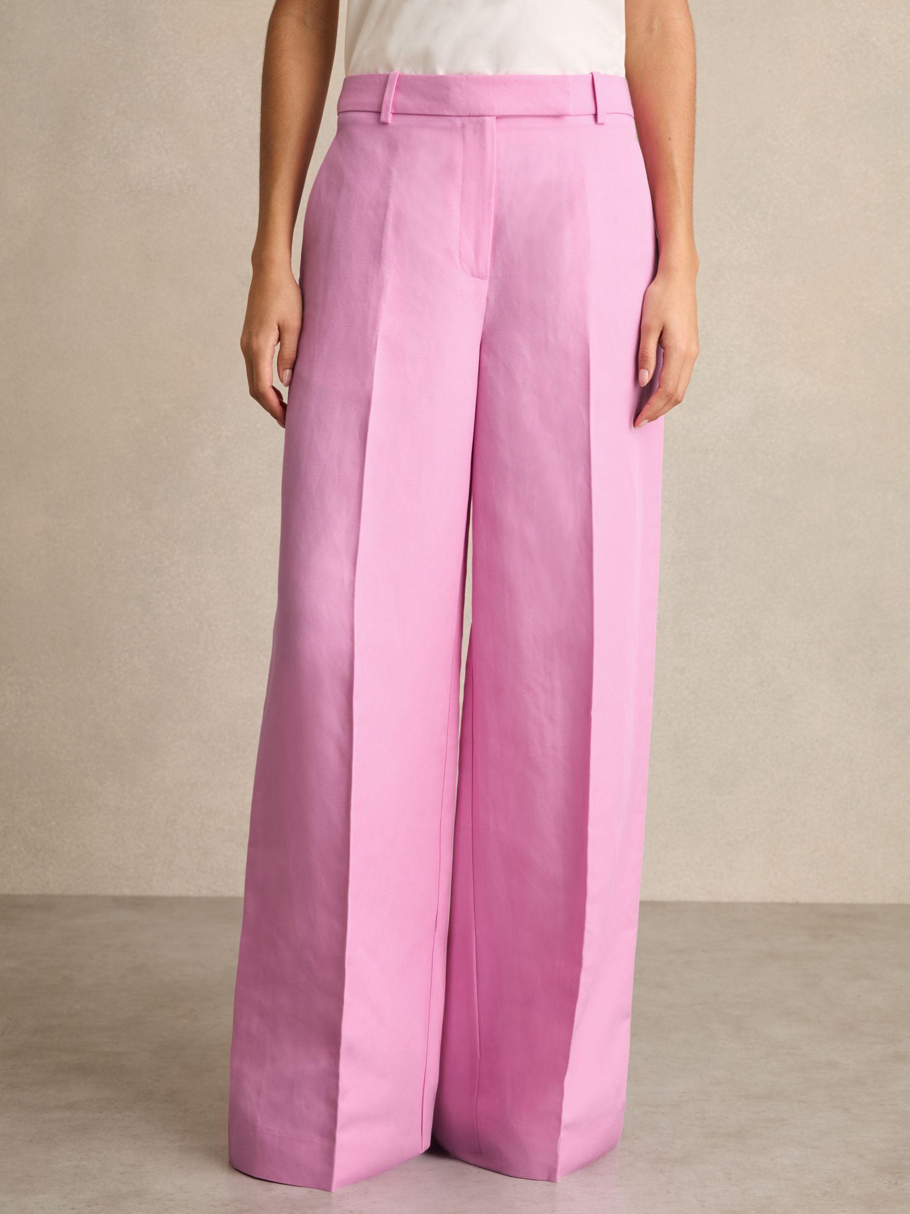 Petite Linen Belted Wide-Leg Trousers in White Product Image