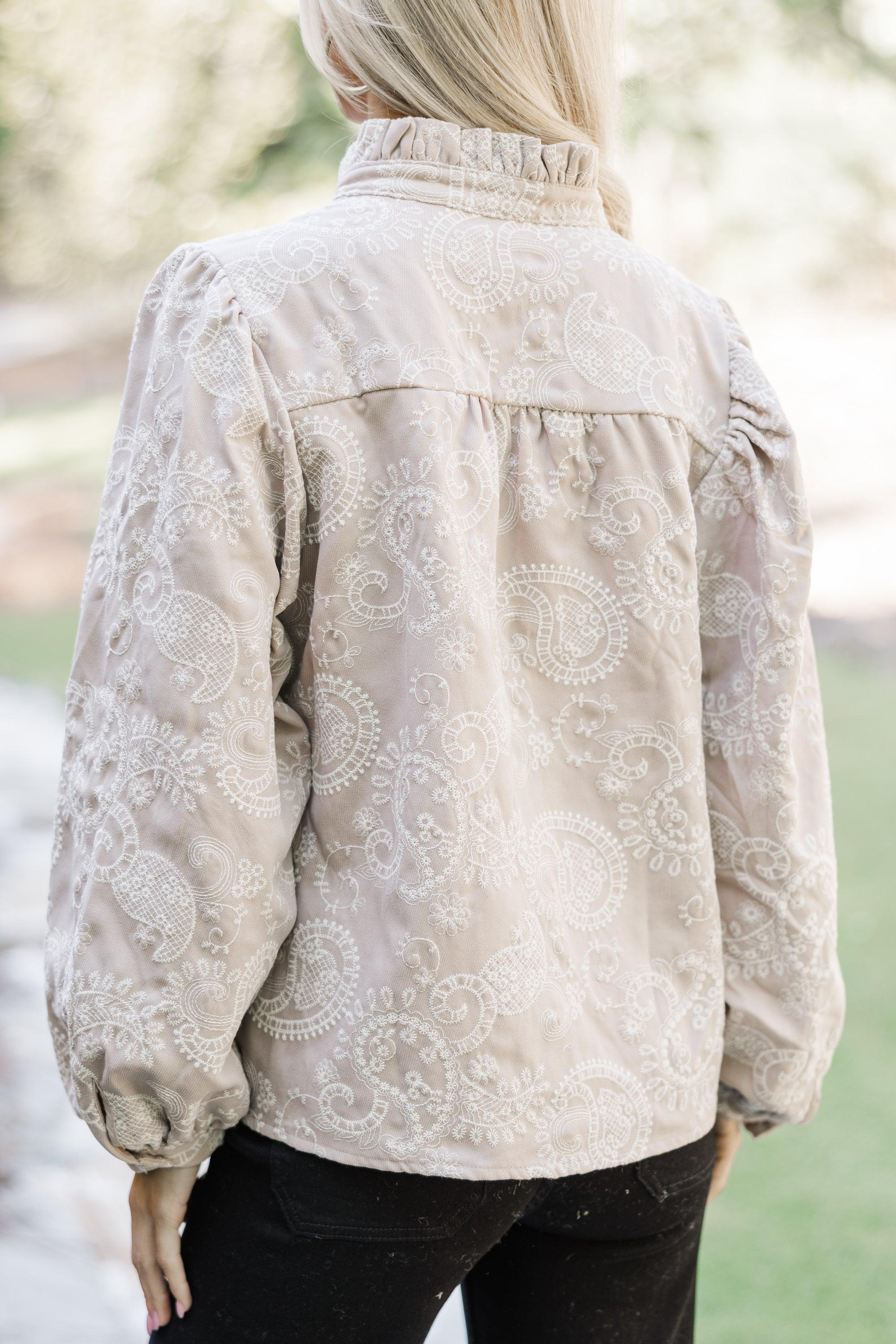 In Your Feelings Taupe Embroidered Paisley Blouse Female Product Image