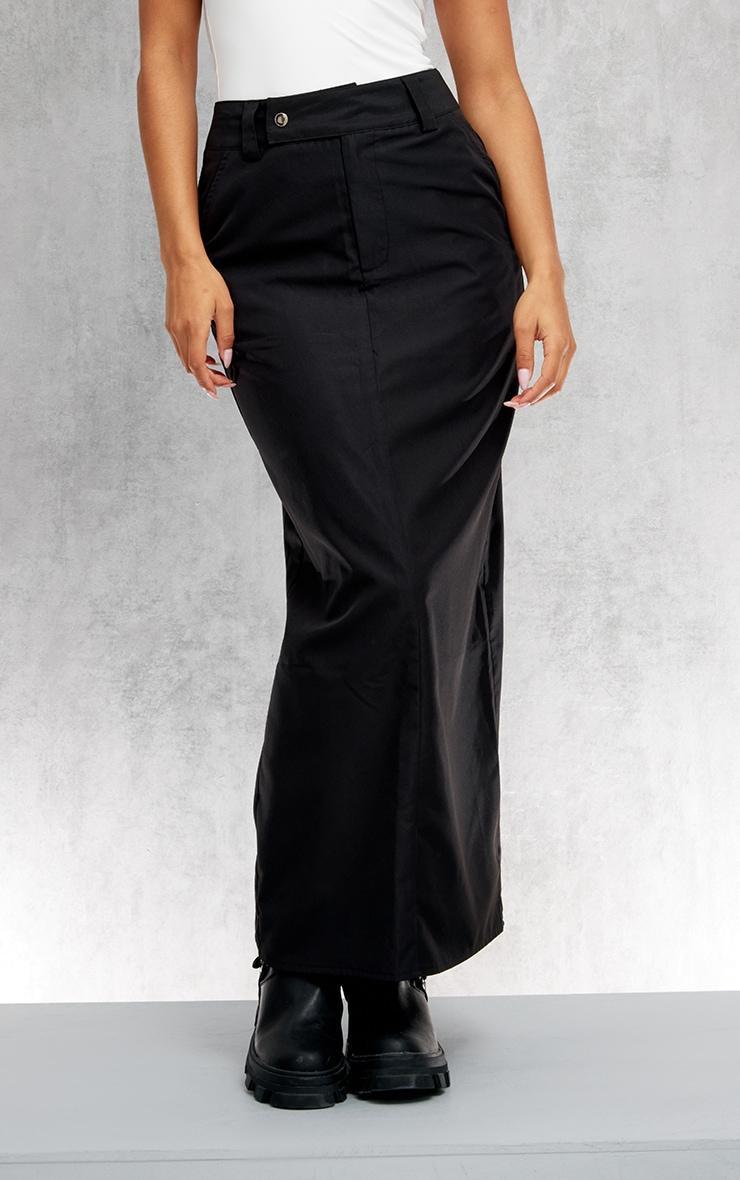 Black Woven Tailored Split Back Peached Maxi Skirt Product Image