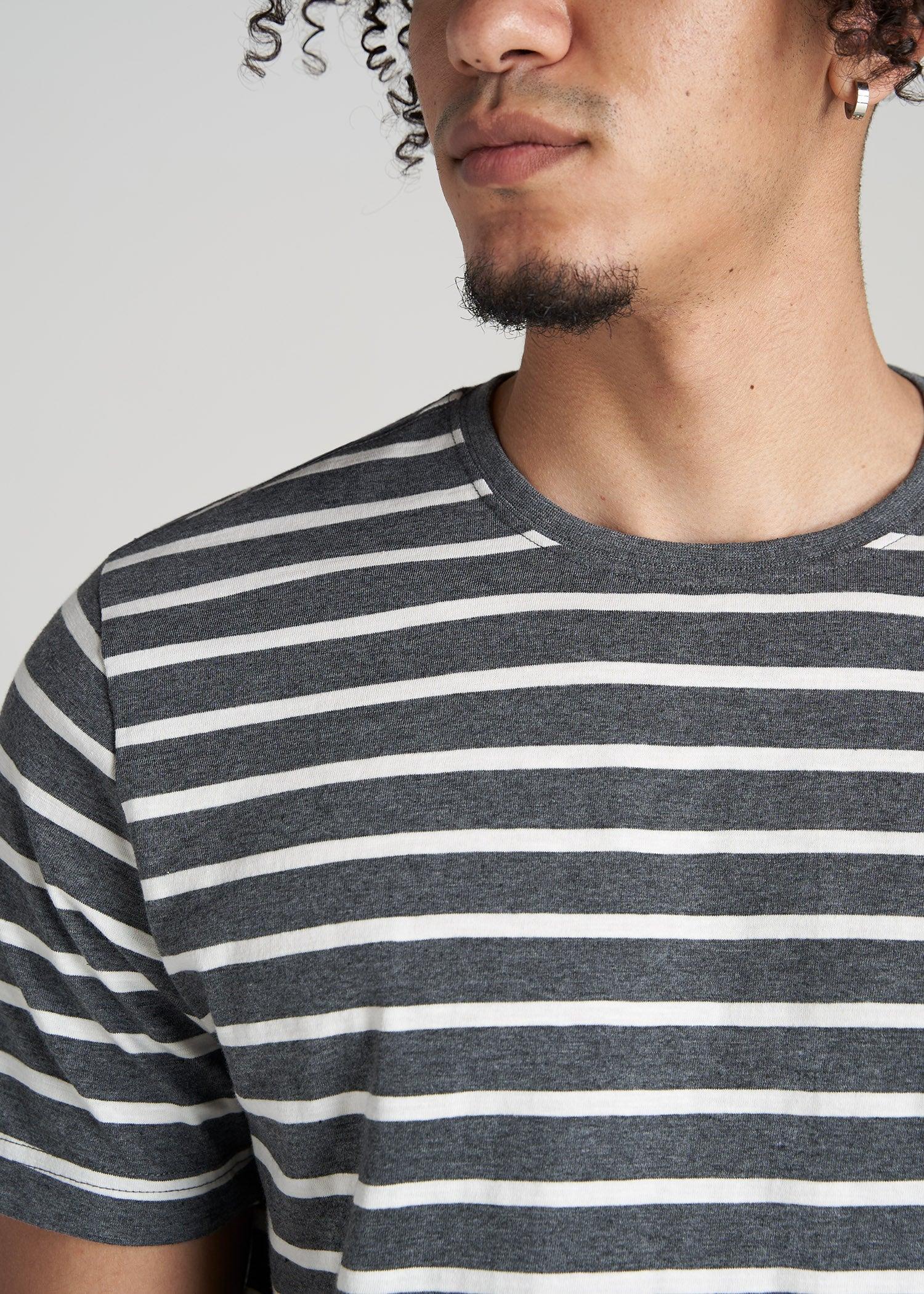 REGULAR-FIT Striped Tee for Tall Men in Charcoal Mix and White Male Product Image