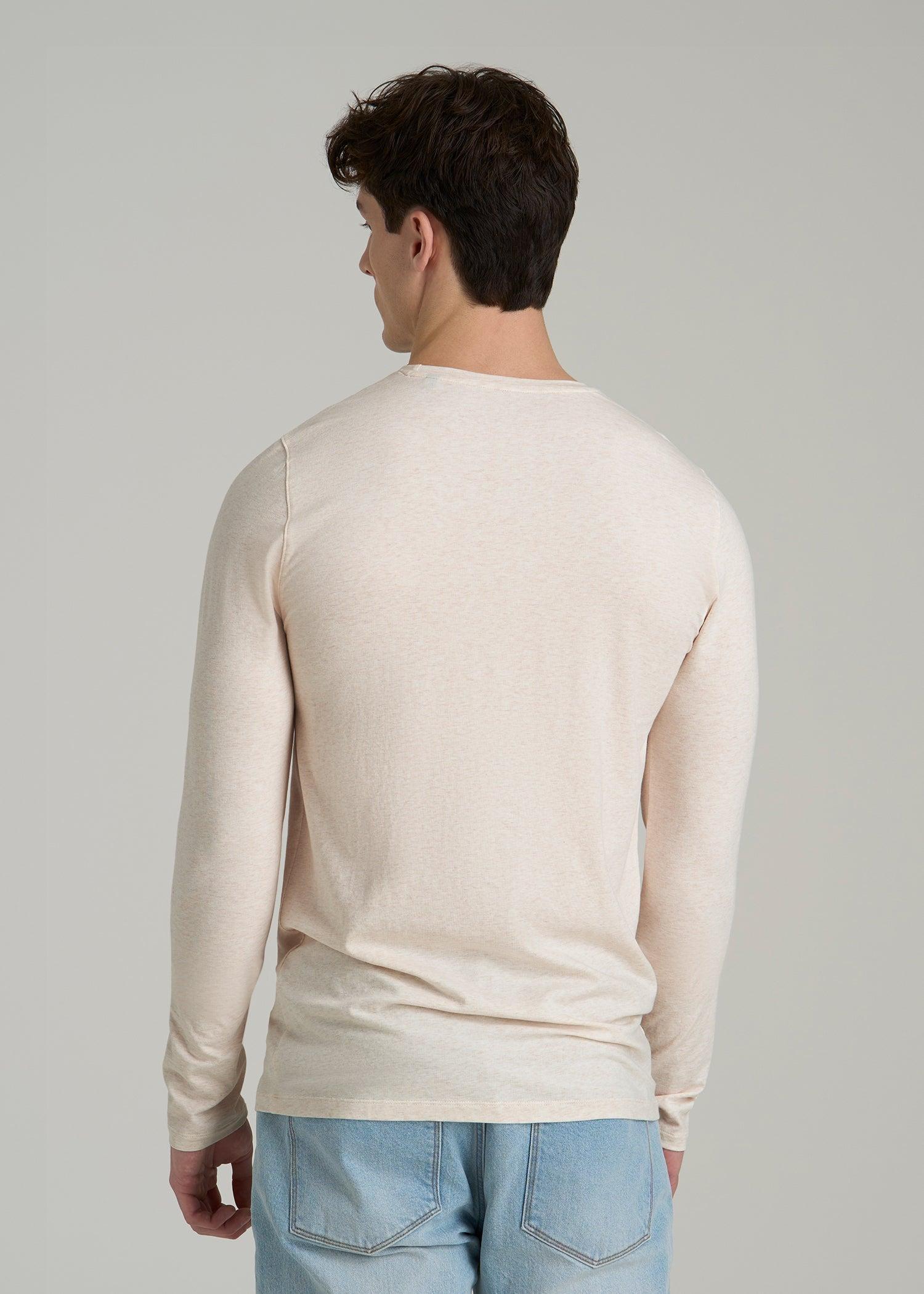 The Essential Modern Fit Crewneck Long Sleeve Tee for Tall Men in Heathered Oatmeal Male Product Image