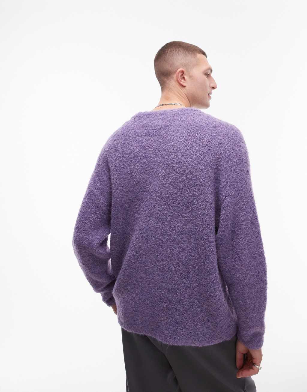 Topman relaxed fit boucle cardigan in purple Product Image