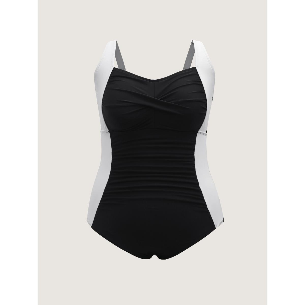 Plus Size Twist Color Block One-Piece Swimsuit Women's Swimwear Black Beach Twist Curve Bathing Suits High stretch One Pieces BloomChic 12/L Product Image