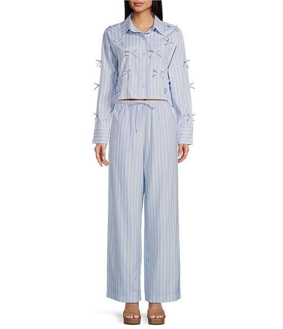 GB Woven Long Sleeve Bow Button-Front Top Product Image