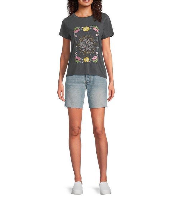Lucky Brand Beaded Lotus Crew Neck Short Sleeve Tee Shirt Product Image