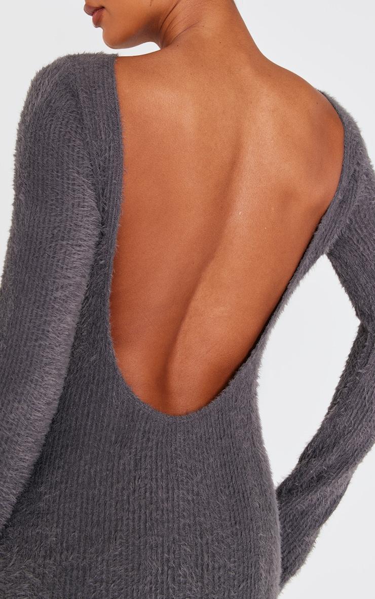 Charcoal Fluffy Scoop Back Maxi Dress Product Image