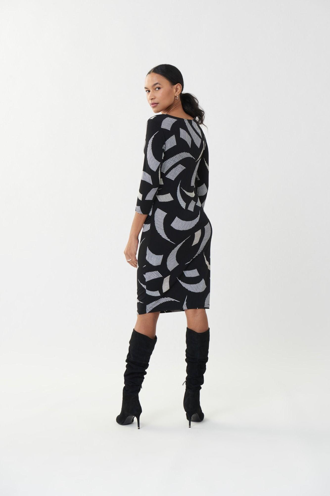 Abstract V-Neckline Dress - Black/Vanilla Product Image