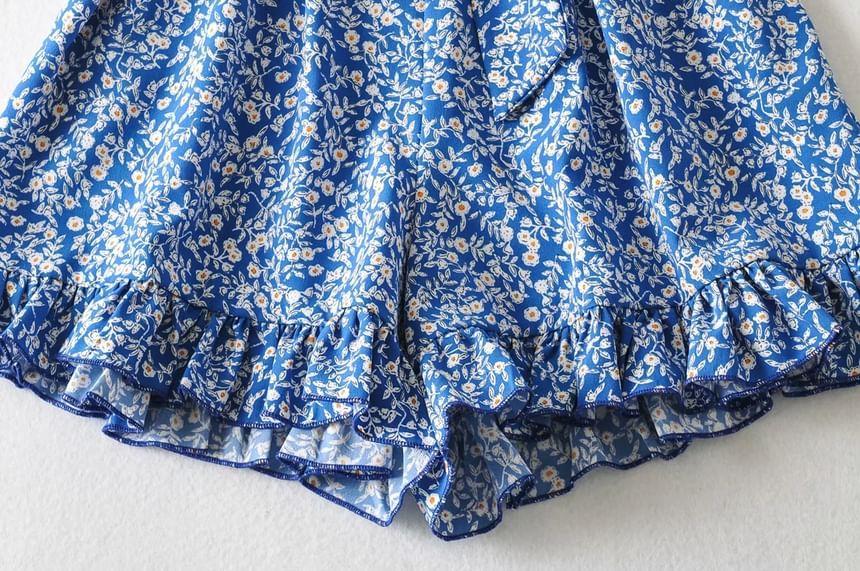 Spaghetti Strap Floral Ruffle Tie-Waist Romper Product Image