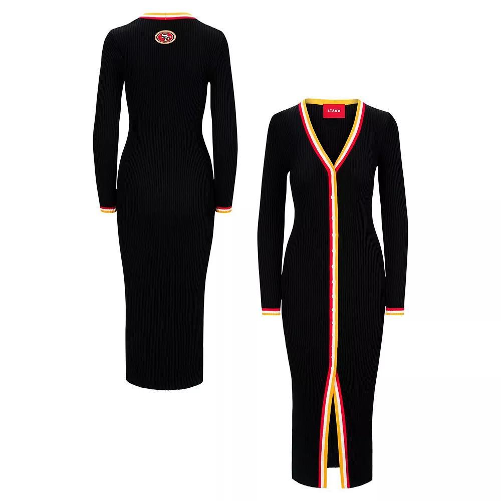 Women's STAUD College Navy Seattle Seahawks Shoko Knit Button-Up V-Neck Sweater Dress,  Product Image