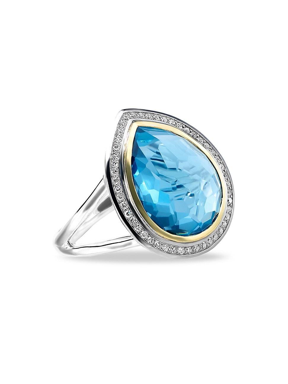 Womens 2T Rock Candy Teardrop 18K Gold, Sterling Silver, London Blue Topaz & Diamond Ring Product Image