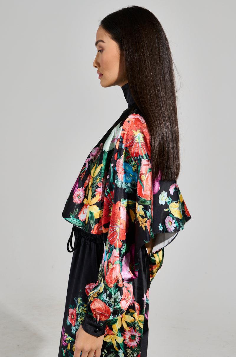 FULL BLOOM SATIN MOCK NECK BLOUSE Product Image