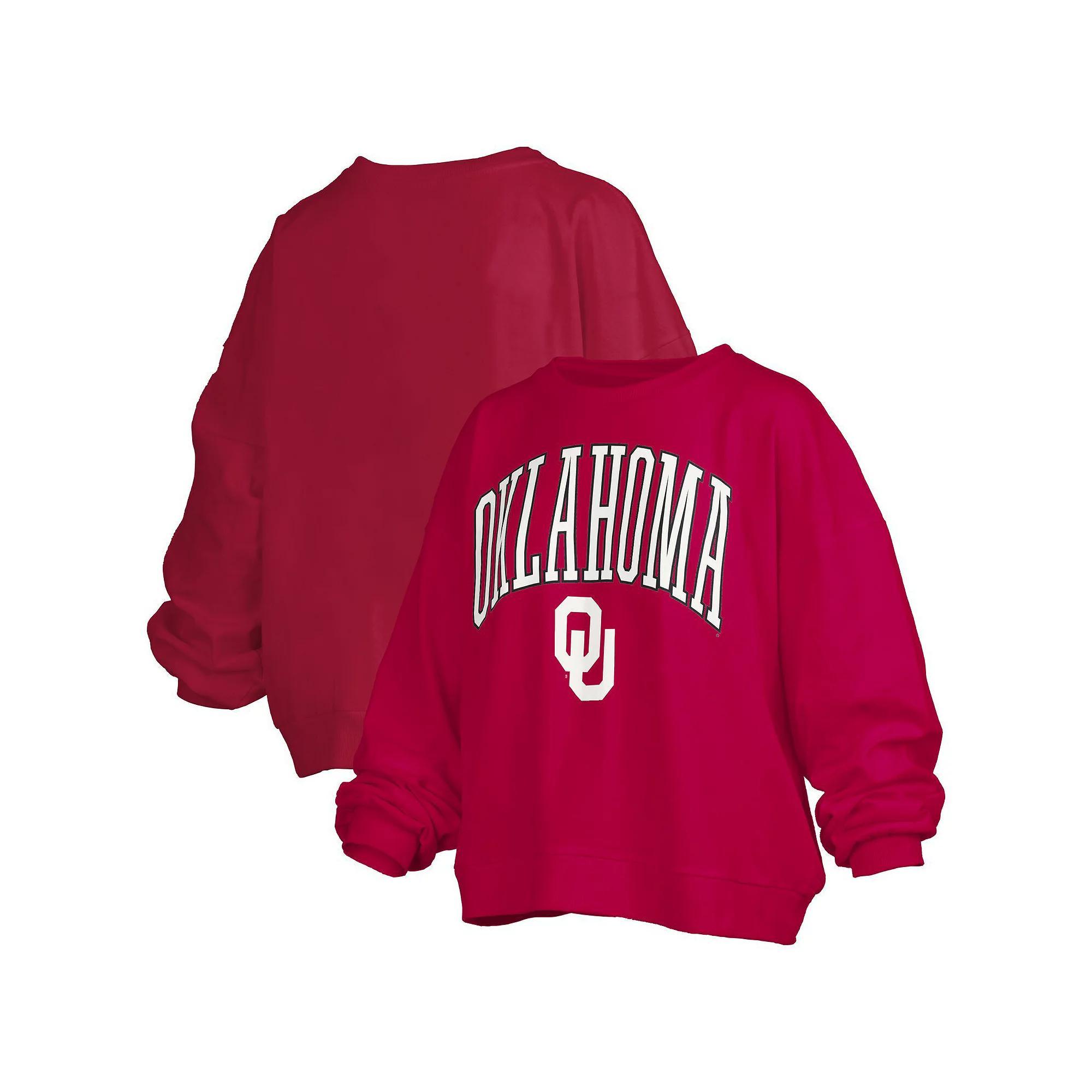 Women's Pressbox Crimson Oklahoma Sooners Janise Arch Over Logo Waist Length Oversized Pullover Sweatshirt, Size: Small, Red Product Image