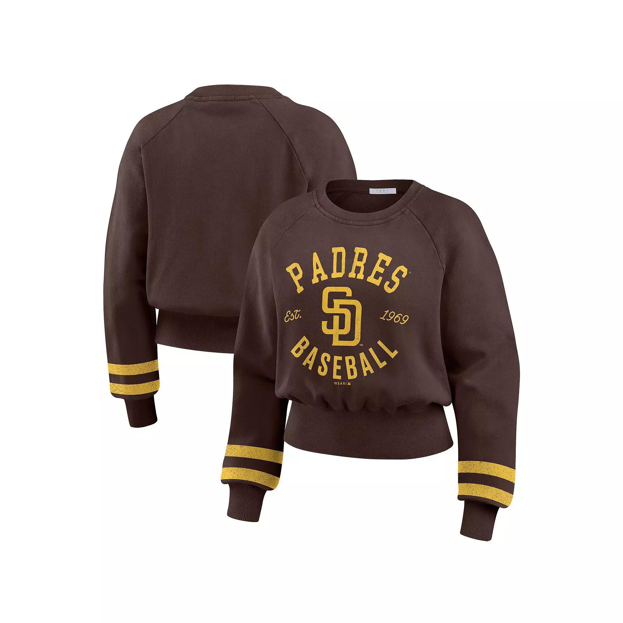 Women's WEAR by Erin Andrews Brown San Diego Padres Vintage Washed Cropped Pullover Sweatshirt,  Product Image
