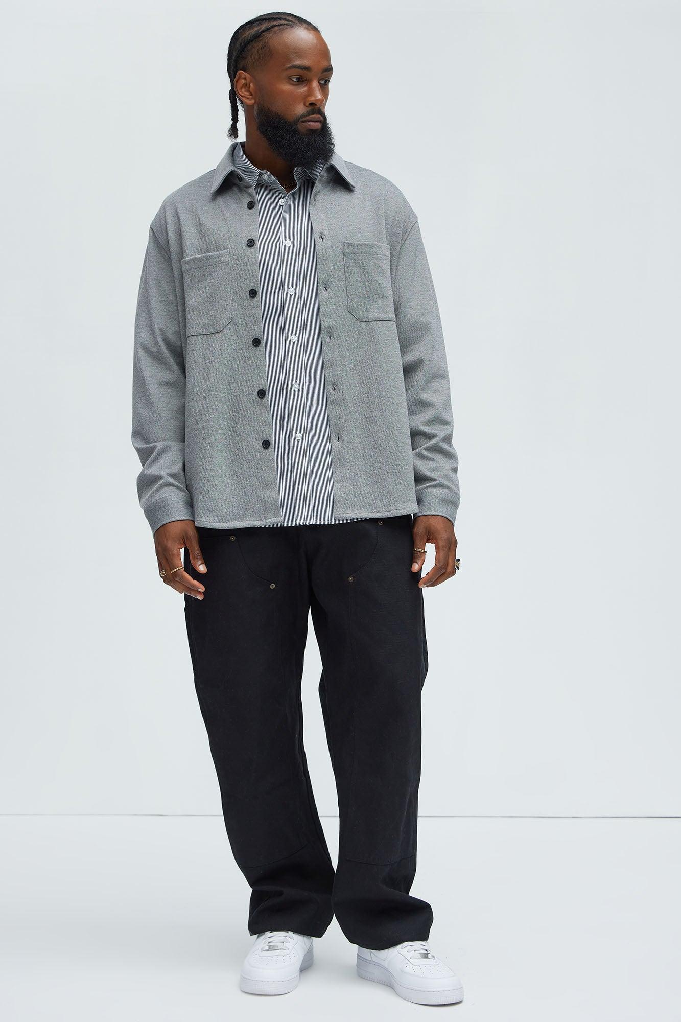 Langley Knit Button Up Shirt - Grey Product Image