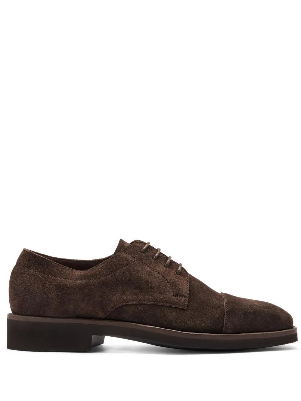 TOM FORD Men's Suede Rubber-sole Derby Shoes In Coffee Product Image