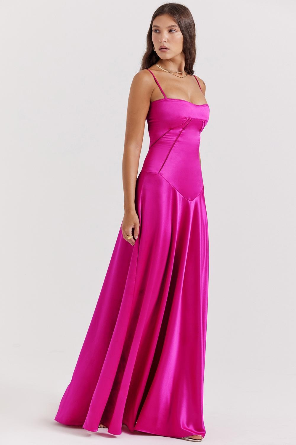 Anabella Fuchsia Lace Up Maxi Dress Product Image