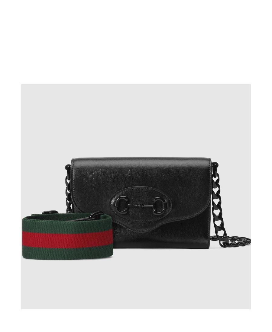 GUCCI Black Leather Mini Crossbody Handbag With Horsebit Detail For Women Product Image