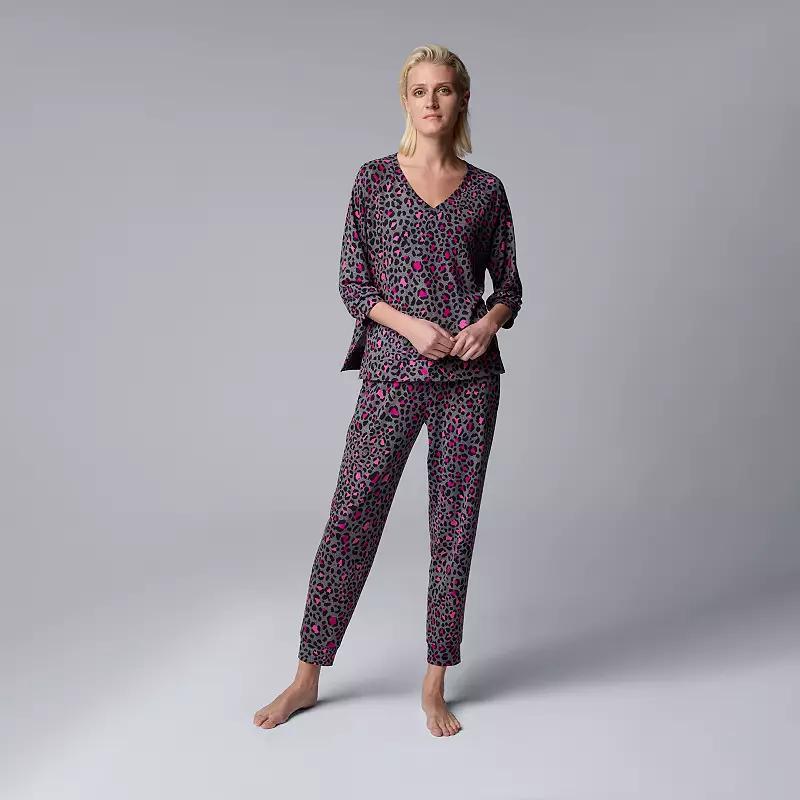 Womens Simply Vera Vera Wang 3/4 Sleeve Pajama Top & Pajama Bottoms Set Product Image