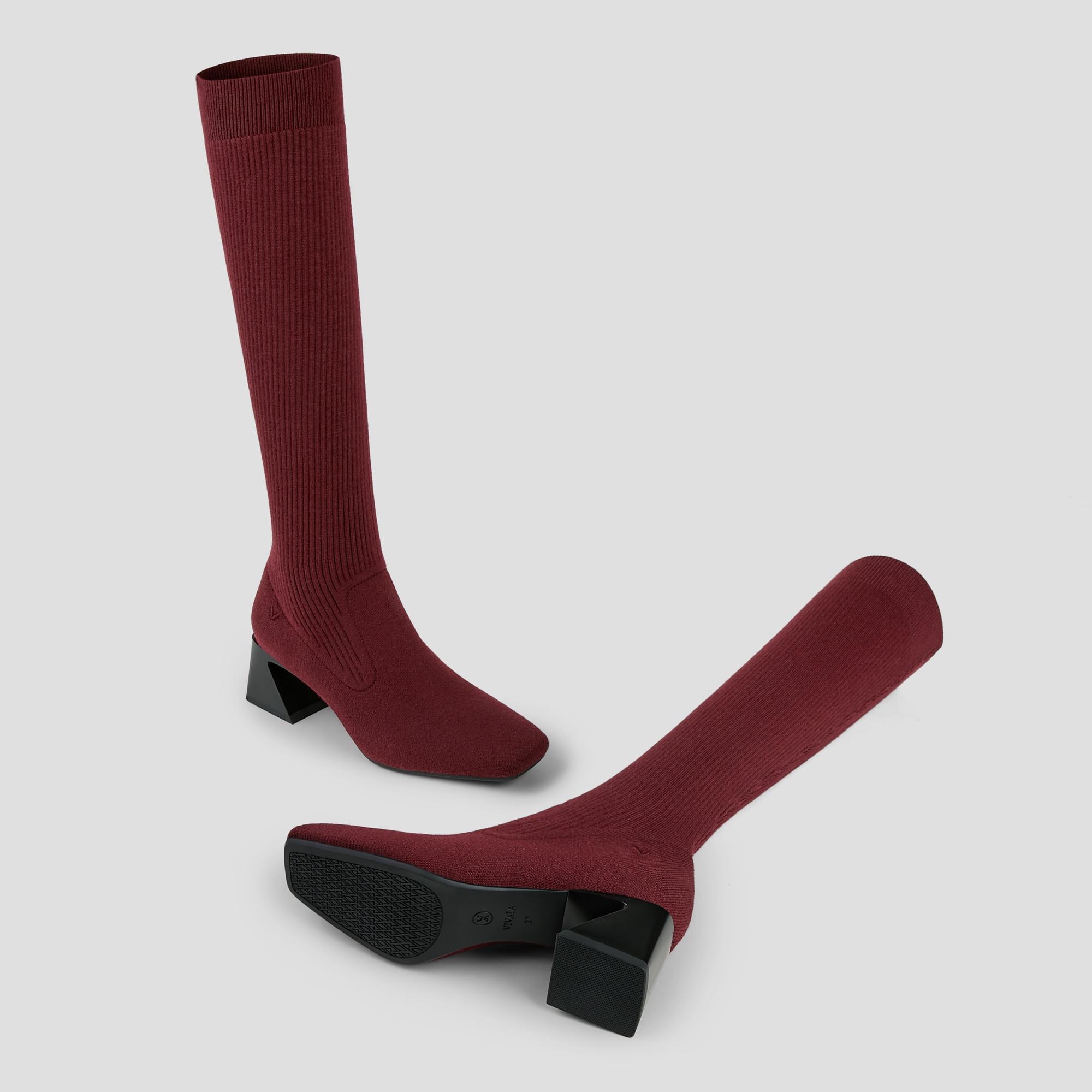 Square-Toe Water-Repellent Wool Knee High Boots (Rebecca Pro） Product Image