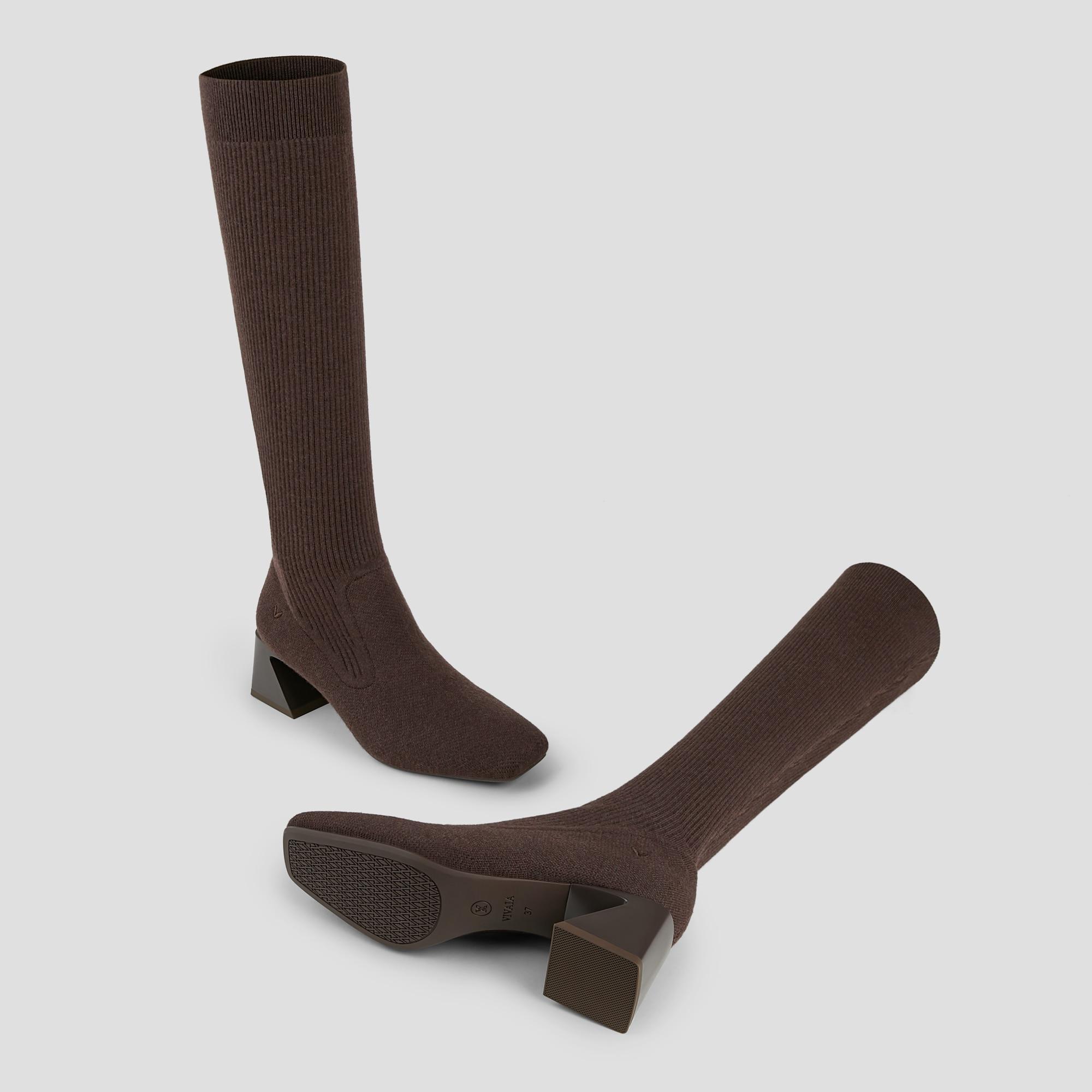 Square-Toe Water-Repellent Wool Knee High Boots (Rebecca Pro） Product Image