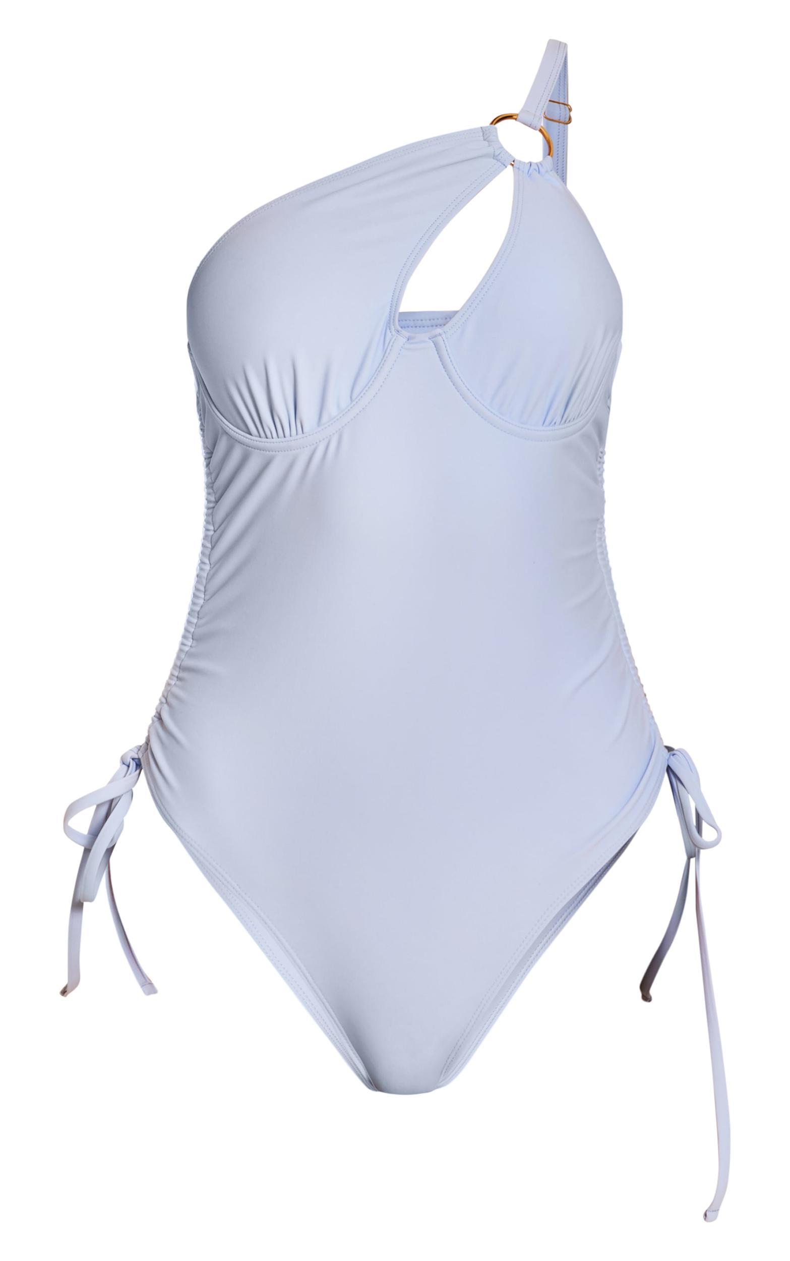 Blue One Shoulder Underwired Swimsuit Product Image