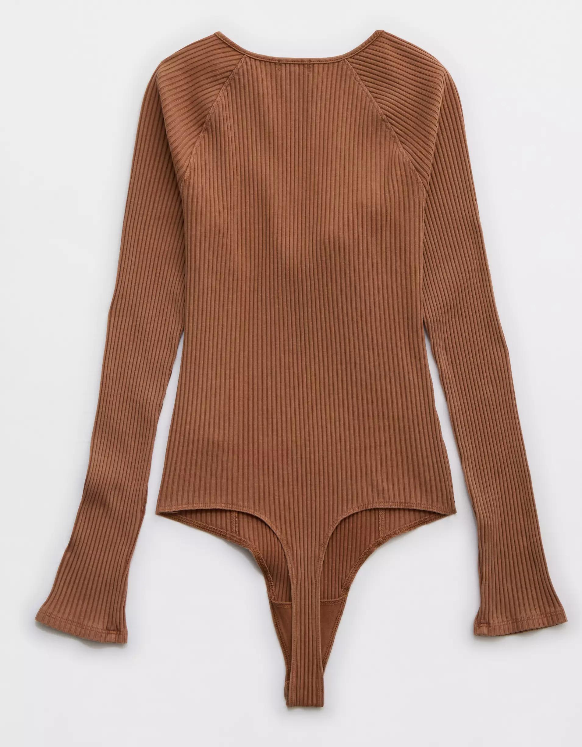Aerie Long Sleeve Tie Front Bodysuit Product Image