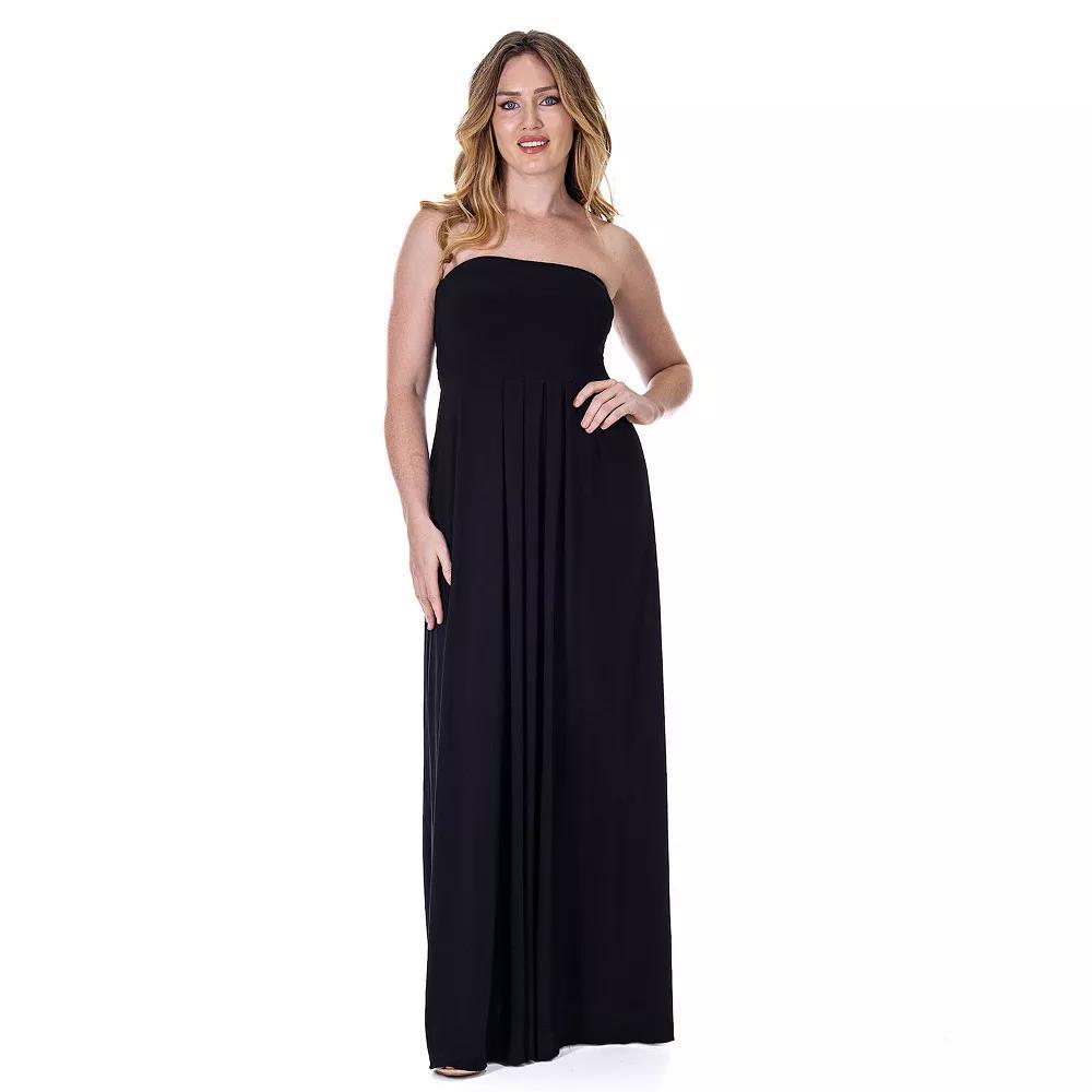 Women's 24Seven Comfort Apparel Pleated A Line Strapless Maxi Dress With Pockets,  Product Image