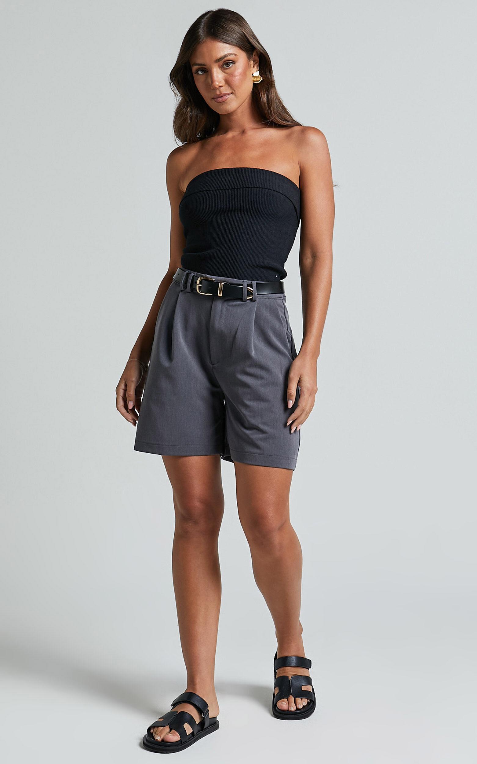 Lorcan Shorts - Long Line Tailored Shorts in Charcoal Product Image