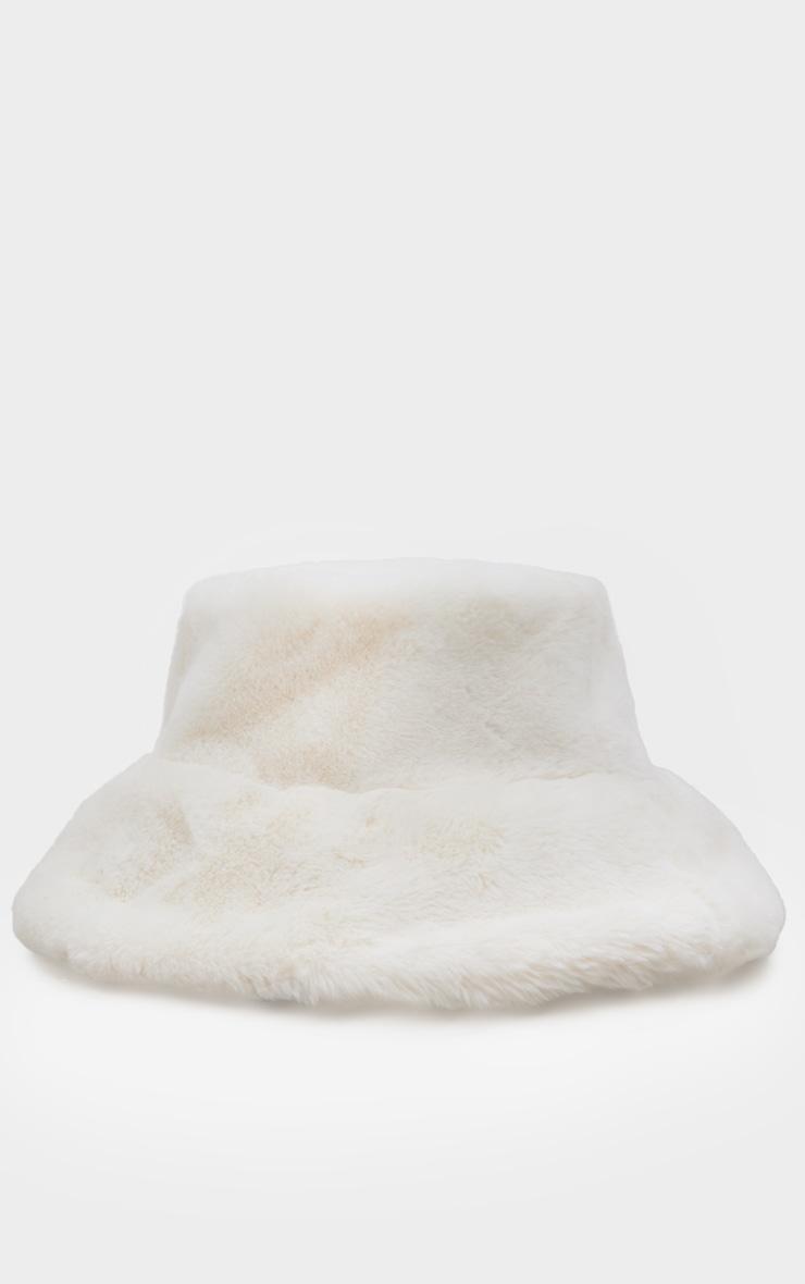  Cream Fluffy Faux Fur Bucket Hat Product Image