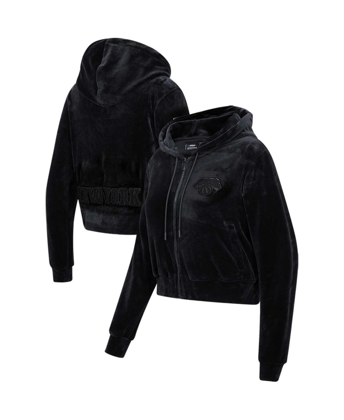 Womens Pro Standard Brooklyn Nets Triple Black Velour Full-Zip Hoodie Product Image