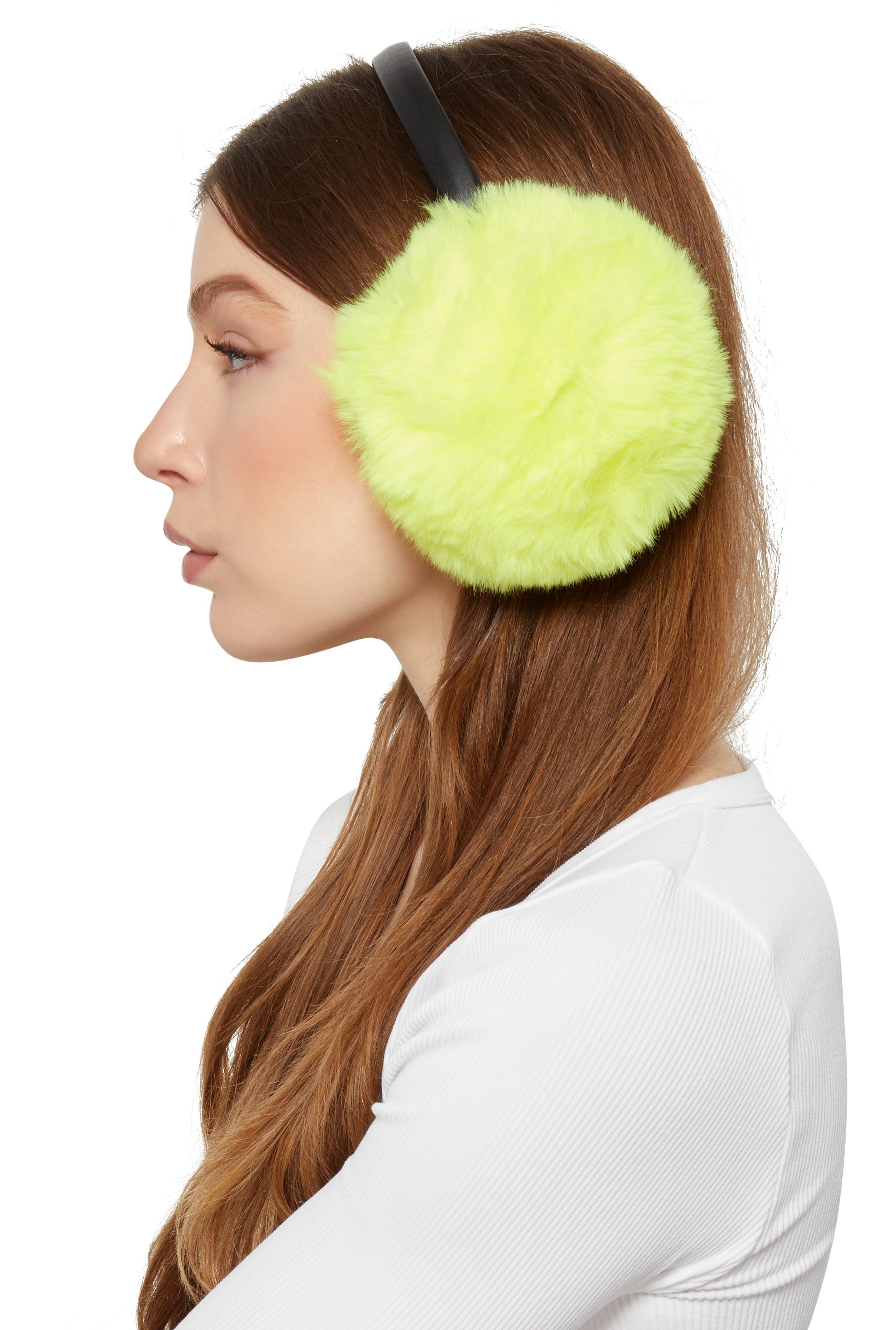 Womens Faux Leather Band Faux Fur Earmuffs Product Image