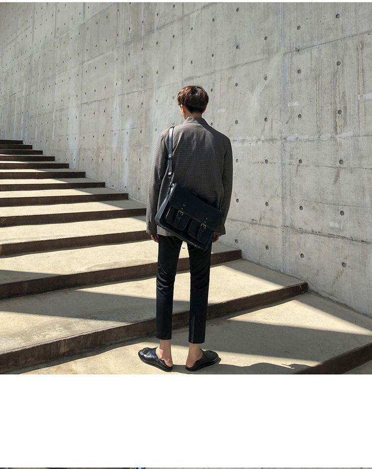 Plain Faux Leather Crossbody Briefcase Product Image