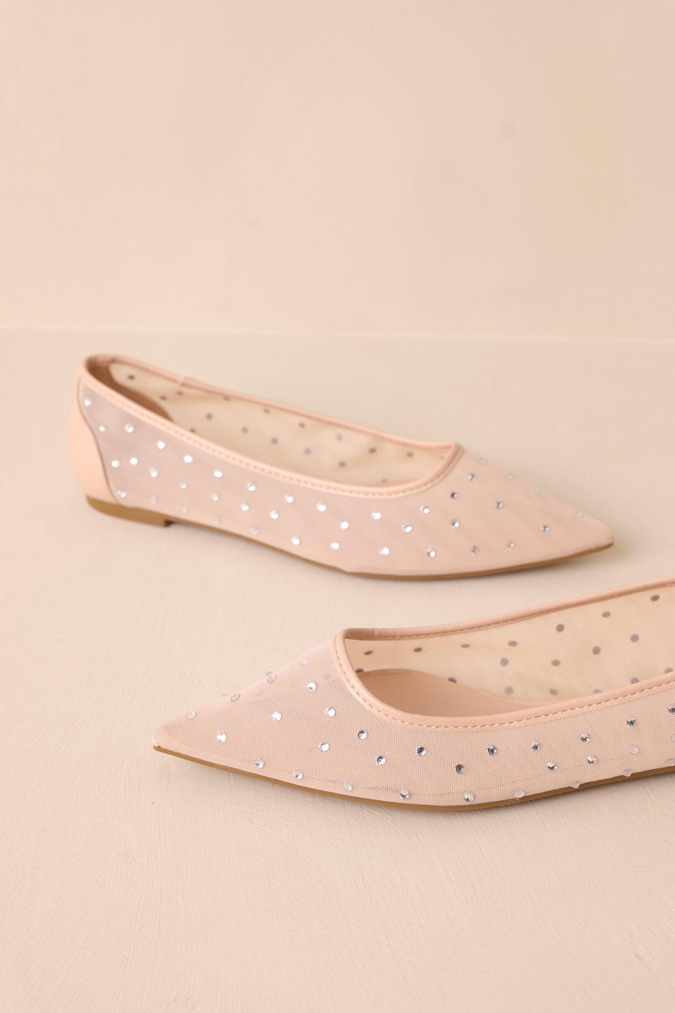 Shining Bright Nude Pointed Toe Mesh Ballet Flats Product Image