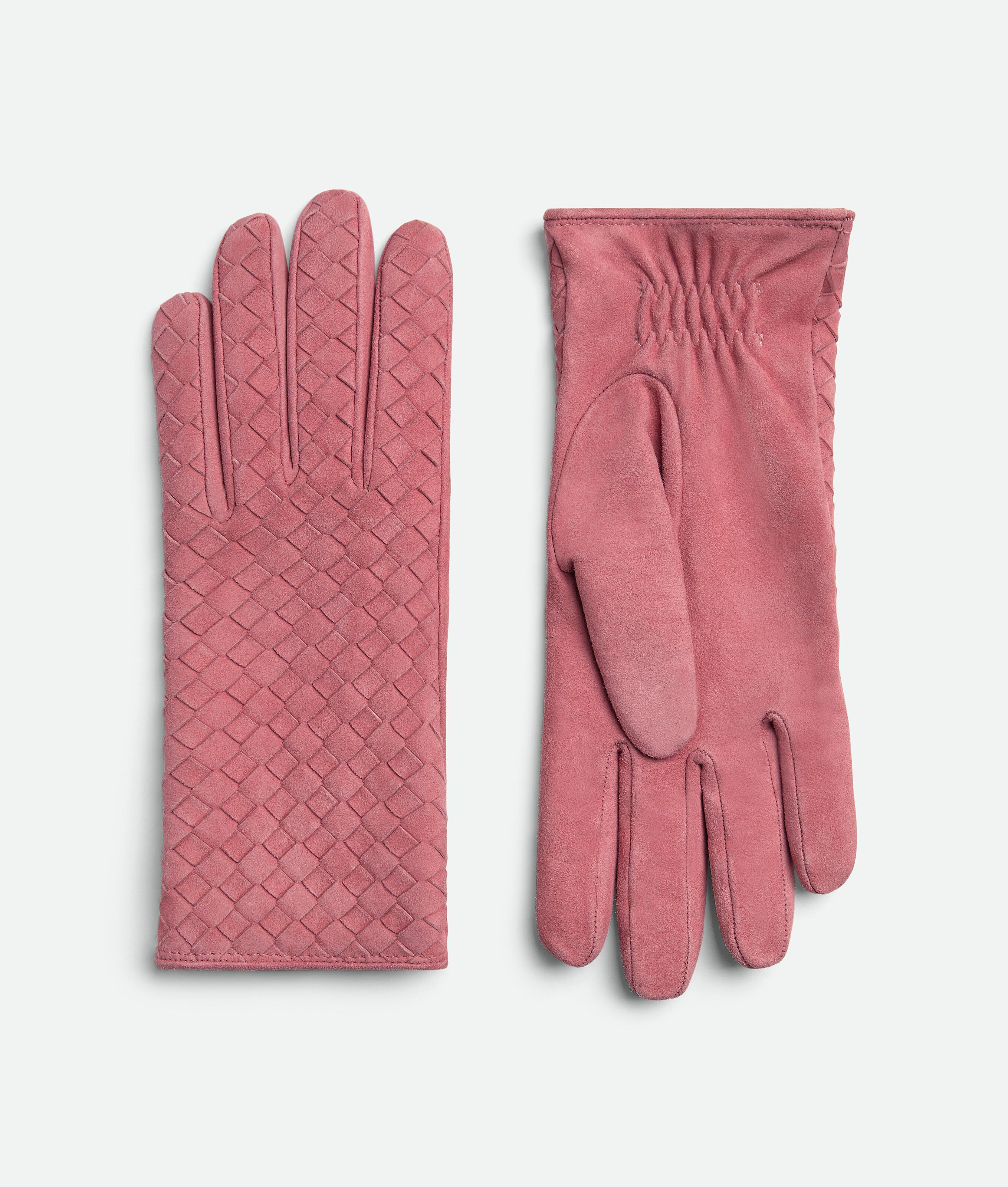 Women's Intrecciato Suede Leather Gloves in Cherry blossom Product Image