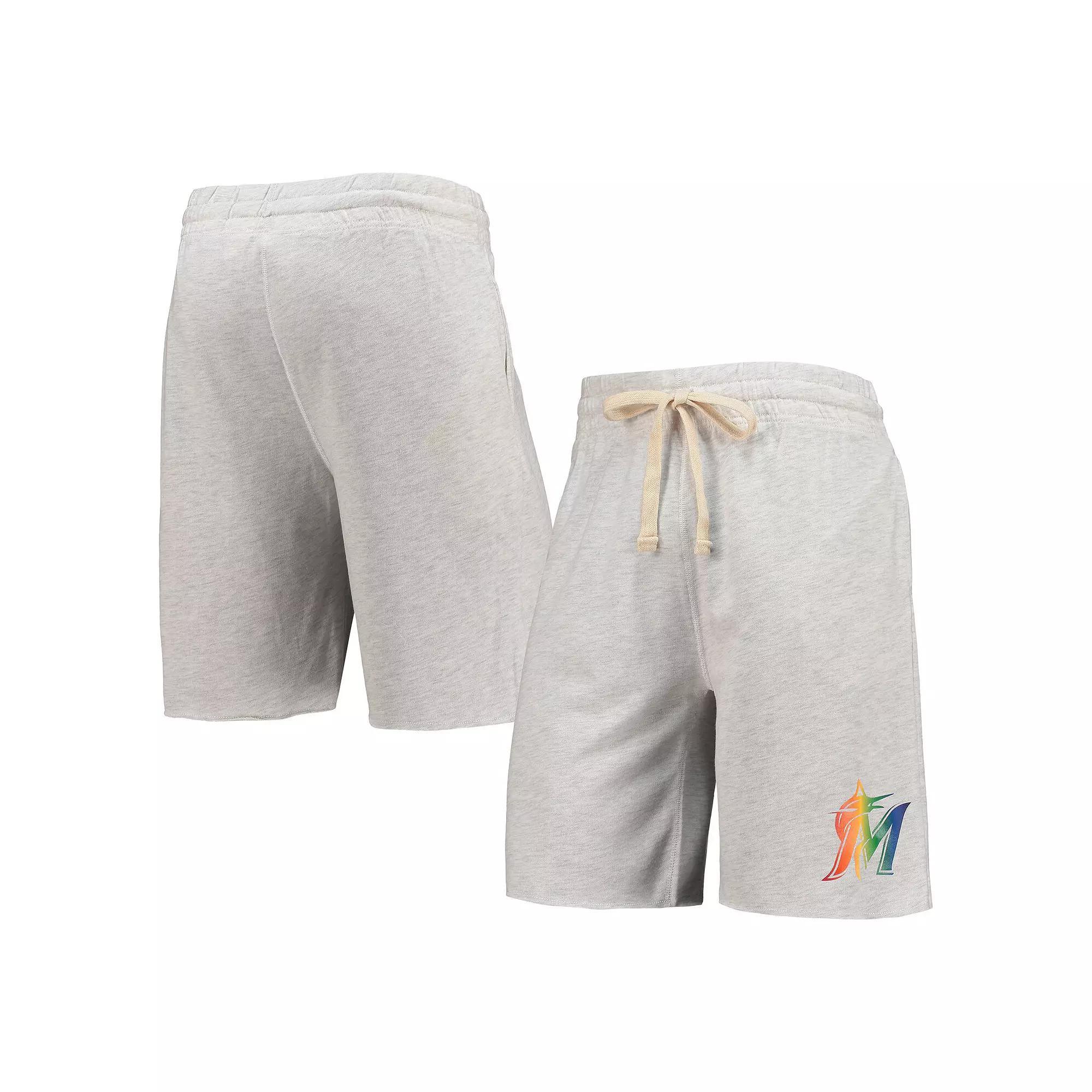 Men's Concepts Sport Oatmeal Miami Marlins Mainstream Logo Terry Tri-Blend Shorts, Size: Medium, Team Product Image