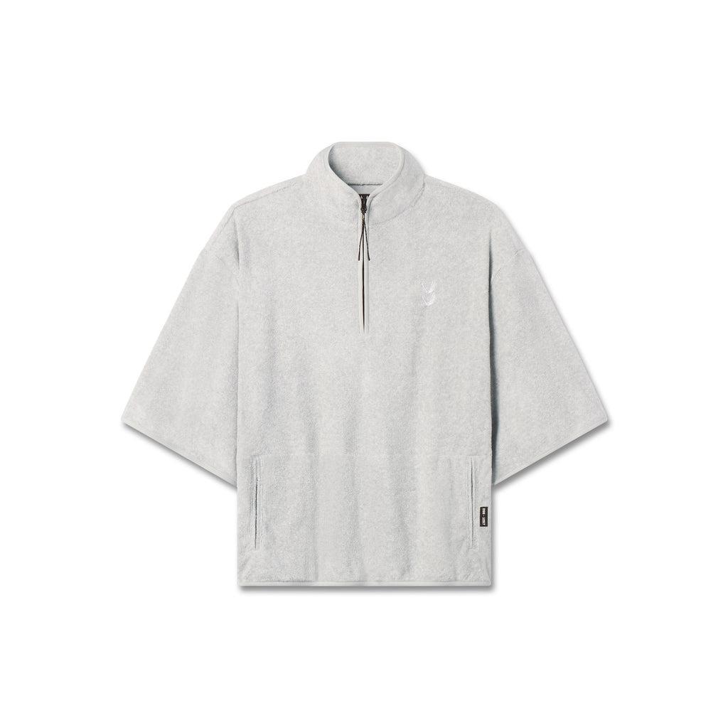 1057. Towel Terry Quarter Zip Oversized Tee - Heather Grey Product Image